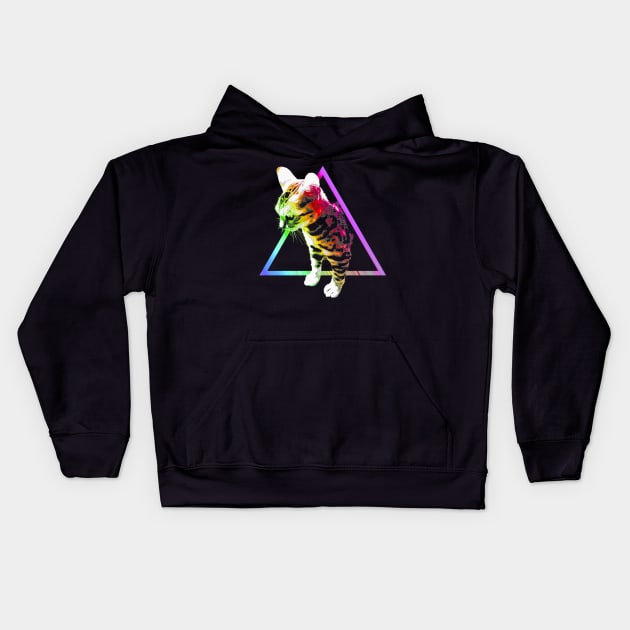 Rainbow Triangle Cat Kids Hoodie by robotface